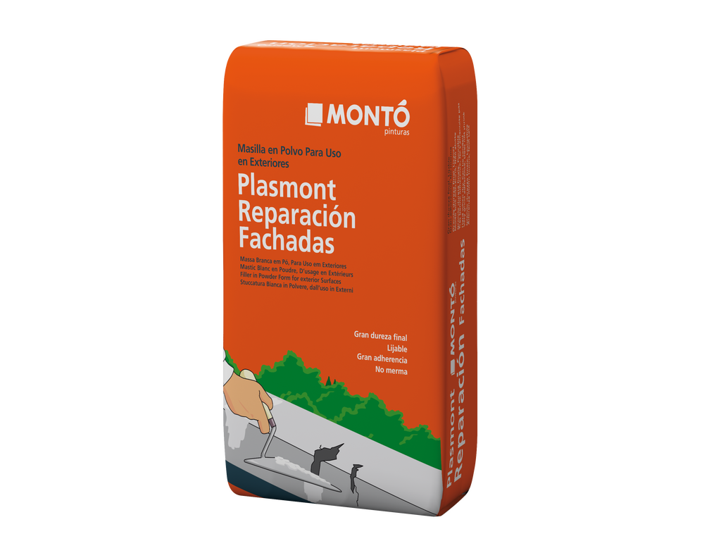 Plasmont Reparación Fachadas | Masilla en Polvo Multiuso | Enlucido y Relleno de Fisuras en Exterior (Blanco o Gris)